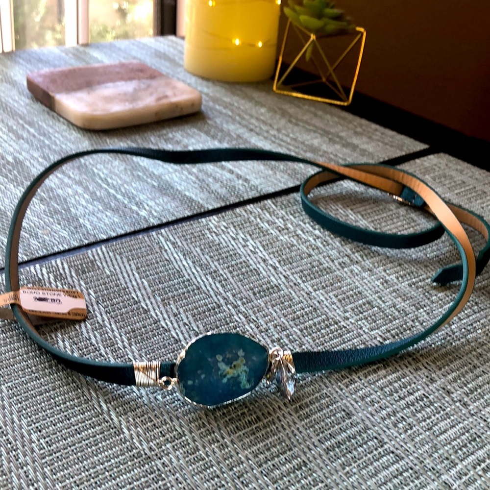 NWT Turquoise Boho Style Leather Belt With Stone